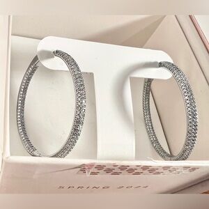 Simply Hoops by Bomb Party “Amelia” CZ Hoop Earrings | Hematite | NIB | MSRP$154